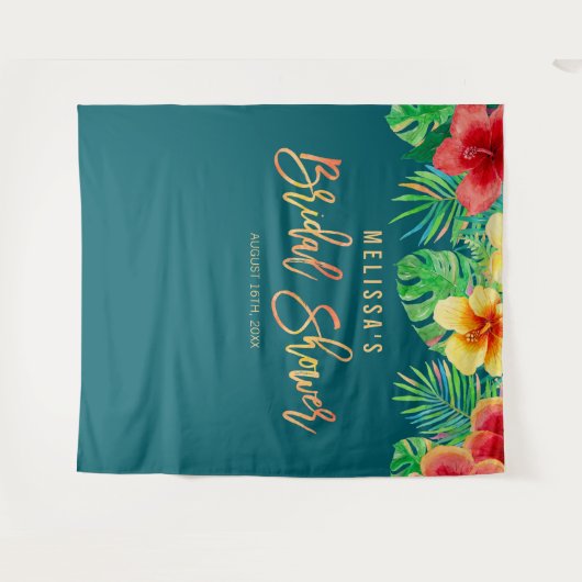 Tropische Waterverf Bloemen Bruidsdouche Achtergro Wandkleed (Voorkant (horizontaal))