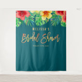 Tropische Waterverf Bloemen Bruidsdouche Achtergro Wandkleed (Voorkant)