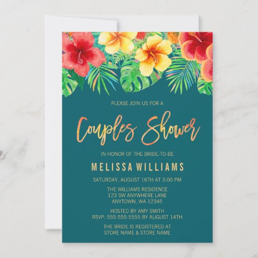 Tropische Waterverf Bloemen Douche Kaart (Voorkant)