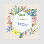 Tropische Waterverf bloemen en vogelgroot vierkant Naamplaatje (Voorkant)