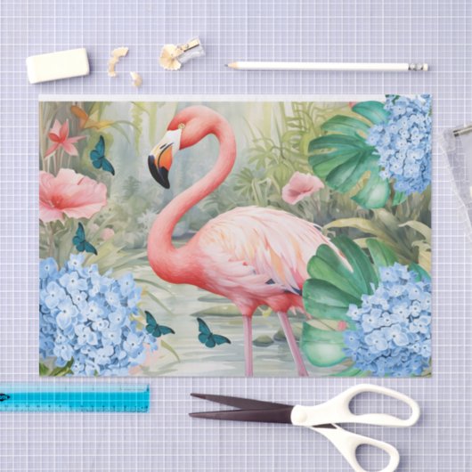 Tropische Waterverf Bloemen Flamingo & Vlinders Tissuepapier (Craft)