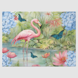 Tropische Waterverf Bloemen Flamingo & Vlinders Tissuepapier