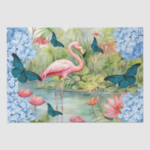 Tropische Waterverf Bloemen Flamingo & Vlinders Tissuepapier
