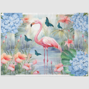 Tropische Waterverf Bloemen Flamingo & Vlinders Tissuepapier