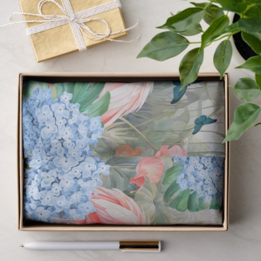 Tropische Waterverf Bloemen Flamingo & Vlinders Tissuepapier (Geschenk)