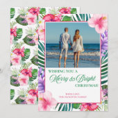 Tropische Waterverf Bloemen Foto Kerst Feestdagenkaart (Voorkant / Achterkant)