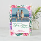 Tropische Waterverf Bloemen Foto Kerst Feestdagenkaart (Staand voorkant)