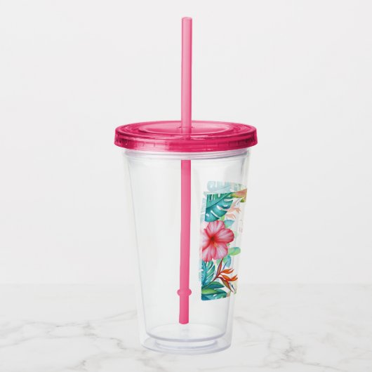 Tropische Waterverf Bloemen Gepersonaliseerd Acryl Drinkbeker (Rechts)