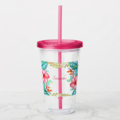 Tropische Waterverf Bloemen Gepersonaliseerd Acryl Drinkbeker (Voorkant)