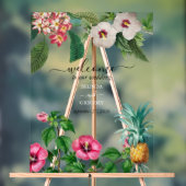 Tropische Waterverf Bloemen & Groen Bruiloft Acryl Bord (Neutraal)