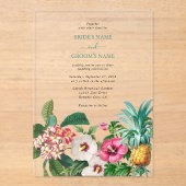 Tropische Waterverf Bloemen & Groen Bruiloft Acryl Uitnodigingen (Voorkant)