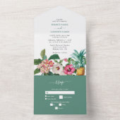 Tropische Waterverf Bloemen & Groen Bruiloft All In One Uitnodiging (Binnen)