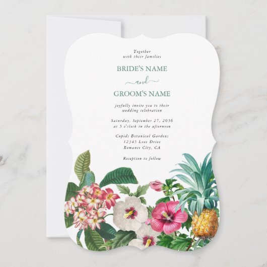 Tropische Waterverf Bloemen & Groen Bruiloft Kaart (Voorkant)