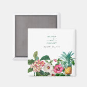 Tropische Waterverf Bloemen & Groen Bruiloft Magneet (Voorkant / Achterkant)
