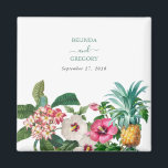 Tropische Waterverf Bloemen & Groen Bruiloft Magneet<br><div class="desc">Een prachtige tropische waterverf bloemen en groen bruiloft ontwerp. Een uniek ontwerp dat gebruik maakt van waterverf plantstoffen zoals Hibiscus, Plumeria en ananaspalmen. Een modern wit en tropisch bloemontwerp met een vleugje groen. Een chique bruiloft gunst ontwerp met moderne elementen. Overeenkomende bruiloft uitnodigingen en andere briefpapier items zijn ook beschikbaar....</div>