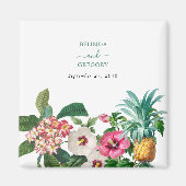 Tropische Waterverf Bloemen & Groen Bruiloft Magneet (Voorkant)