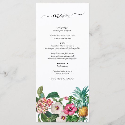 Tropische Waterverf Bloemen & Groen Bruiloft Menu (Voorkant)