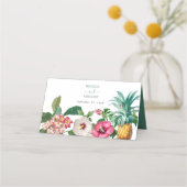 Tropische Waterverf Bloemen & Groen Bruiloft Plaatskaartje (Achterkant)