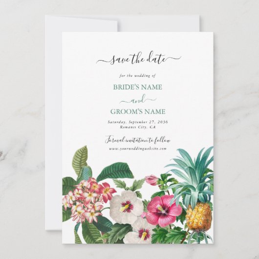 Tropische Waterverf Bloemen & Groen Bruiloft Save The Date (Voorkant)