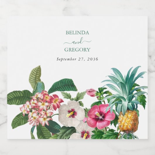 Tropische Waterverf Bloemen & Groen Bruiloft Sparkling Wijnetiket (Enkel label)