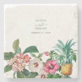 Tropische Waterverf Bloemen & Groen Bruiloft Stenen Onderzetter (Voorkant)