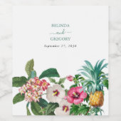 Tropische Waterverf Bloemen & Groen Bruiloft Wijn Etiket (Enkel label)