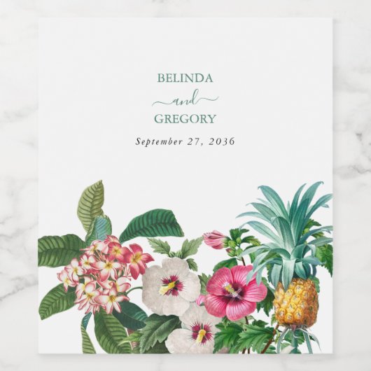 Tropische Waterverf Bloemen & Groen Bruiloft Wijn Etiket (Enkel label)