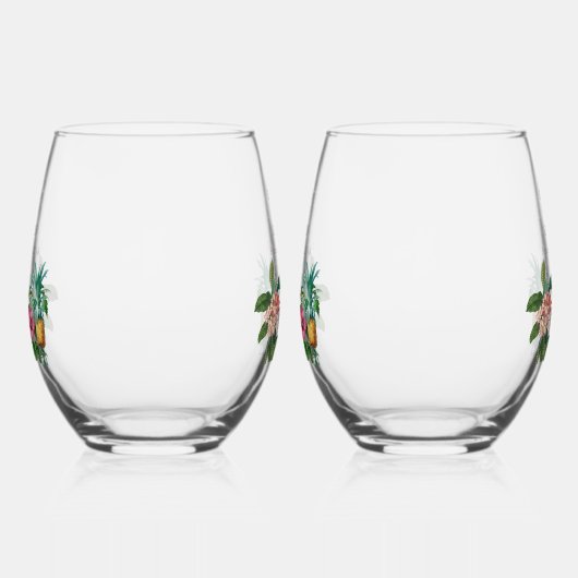 Tropische Waterverf Bloemen & Groen Bruiloft Wijnglas Zonder Voet (Links)