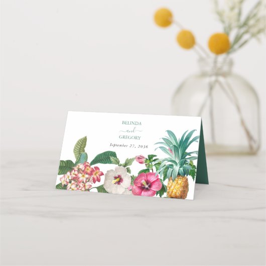 Tropische waterverf bloemen & groen wedding  plaatskaartje (Achterkant)