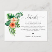 Tropische Waterverf Bloemen Groene Bruiloft Detail Informatiekaartje (Voorkant)