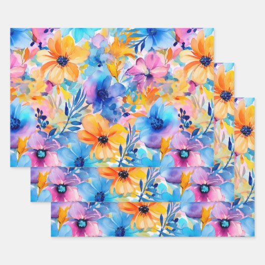 Tropische Waterverf Bloemen Inpakpapier Vel (Set)