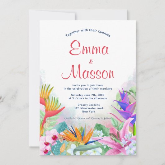 Tropische Waterverf Bloemen Kaart (Voorkant)