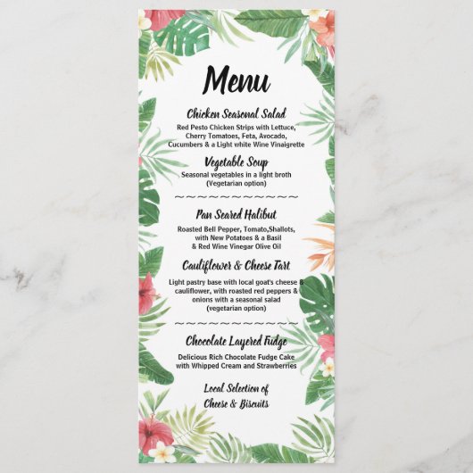 Tropische Waterverf Bloemen Menu Trouwreceptie (Voorkant)