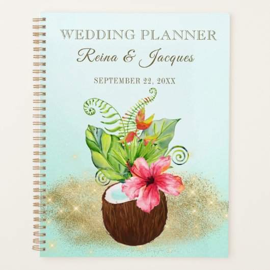 Tropische Waterverf Bloemen Palmen Kokosnoot Bruil Planner (Voorkant)
