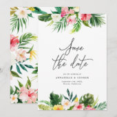 Tropische waterverf bloemen save the date (Voorkant / Achterkant)