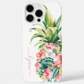 Tropische Waterverf Bloemenananas met naam Case-Mate iPhone Case (Achterkant)