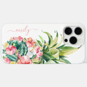 Tropische Waterverf Bloemenananas met naam Case-Mate iPhone Case (Achterkant (horizontaal))