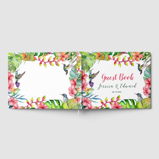 Tropische Waterverf Bloemenparadijs Bruiloft Gastenboek (Volledig)
