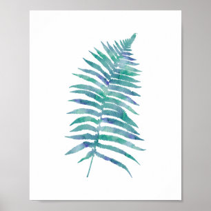 Tropische Waterverf Blue Fern Leaf Art afdrukken Poster