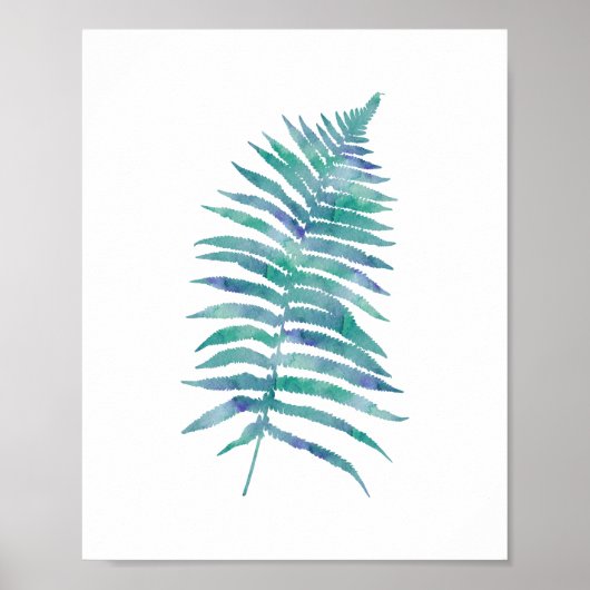 Tropische Waterverf Blue Fern Leaf Art afdrukken Poster (Voorkant)