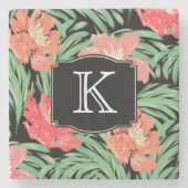 Tropische Waterverf Botanisch met Monogram Stenen Onderzetter (Voorkant)