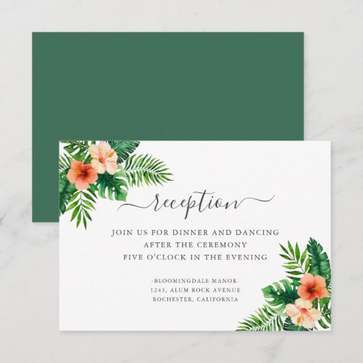 Tropische Waterverf botanische bruiloft receptie Informatiekaartje (Voorkant / Achterkant)