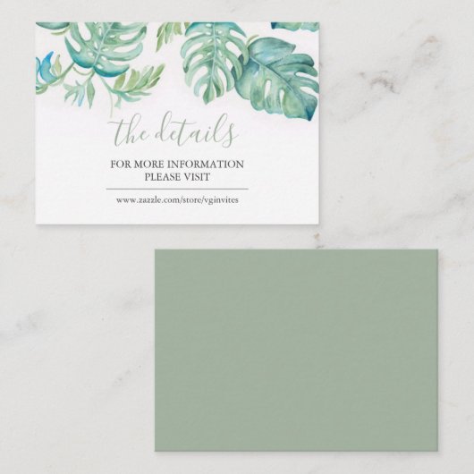 Tropische Waterverf Botanische Guest — Invoegen de Informatiekaartje (Voorkant / Achterkant)