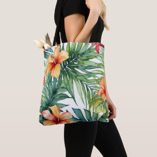 Tropische Waterverf botanische kunst | Palm Hibisc Tote Bag