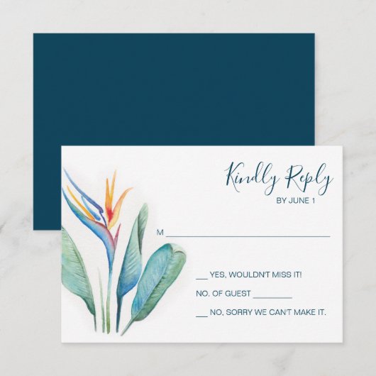 Tropische Waterverf Botanische RSVP-behuizing RSVP Kaartje (Voorkant / Achterkant)