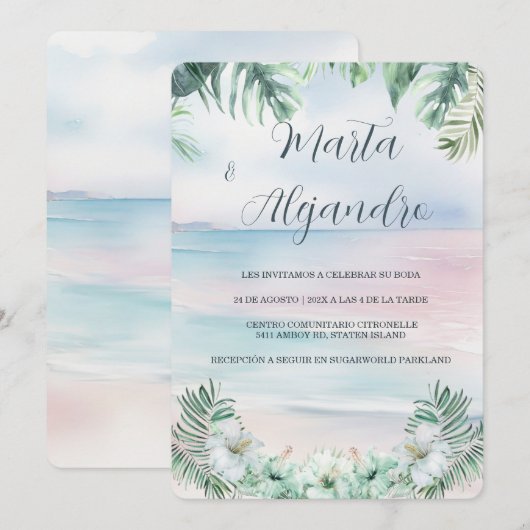 Tropische waterverf bruiloft templates kaart (Voorkant / Achterkant)