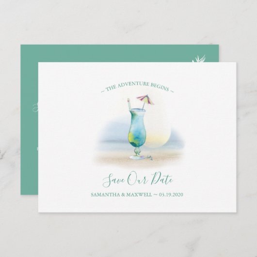 Tropische Waterverf Cocktail Bewaar de datum Feestdagenkaart (Voorkant / Achterkant)