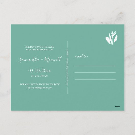 Tropische Waterverf Cocktail Bewaar de datum Feestdagenkaart (Achterkant)