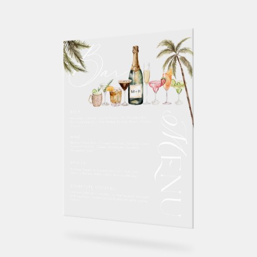 Tropische Waterverf Cocktails Bruiloft Bar Menu Acryl Bord (Hoek)