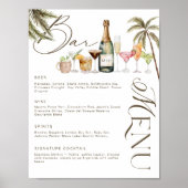 Tropische Waterverf Cocktails Bruiloft Bar Menu Poster (Voorkant)